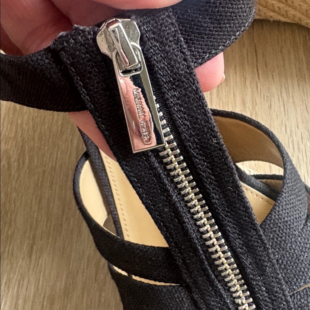 Michael Kors Black and Tan Wedge Sandals - Picture 5 of 9
